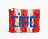 Clare V ciao crochet cotton striped clutch at maeree