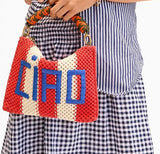 Clare V ciao crochet cotton striped clutch at maeree