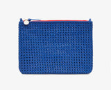 Clare V cobalt rattan flat clutch at maeree