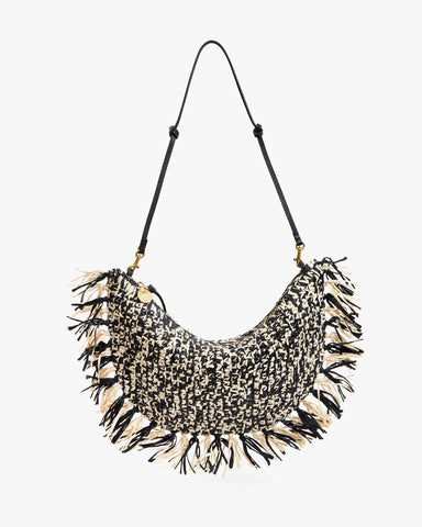 Clare v raffia fringe lune clutch at maeree