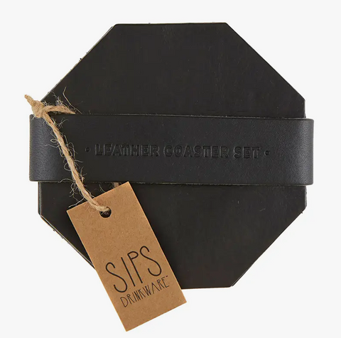 black leather octagon coaster set at maeree
