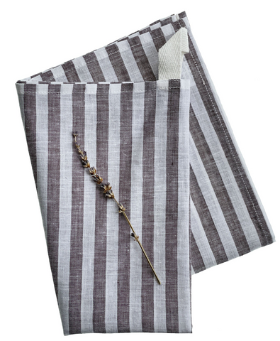 brown wide stripe linen kitchen towel at maeree