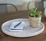 whitewash rattan round tray at maeree