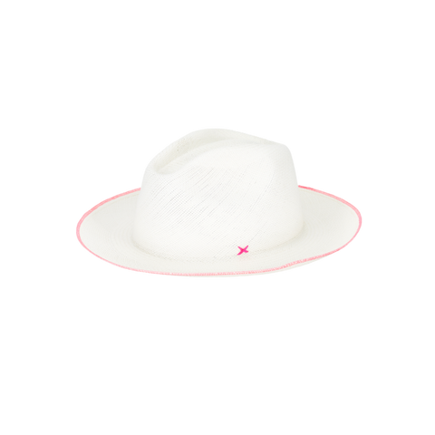 atresano paresi classico panama hat white with neon pink stitch