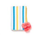 Mexican striped beach blanket with pom poms