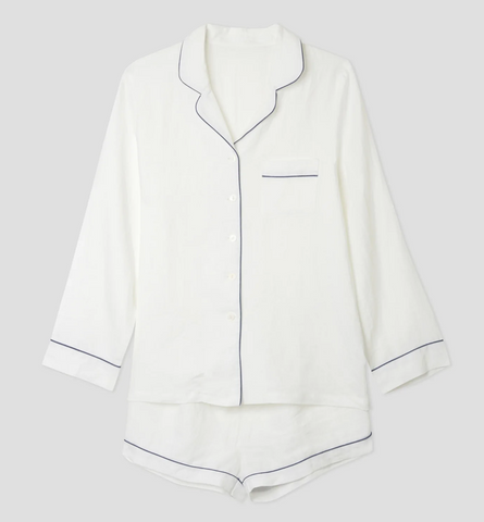 piglet in bed white linen short pj set at maeree