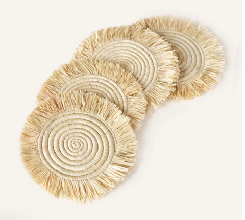 indego africa raffia fringe coasters at maeree