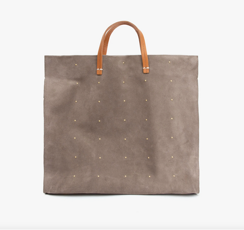 clare v gray suede simple tote with gray studs at maeree