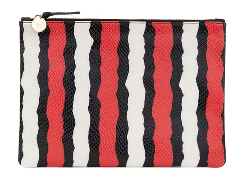 clare v poppy stripe snake flat clutch at maeree
