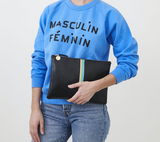 clare v black lizard stripe flat clutch at maeree